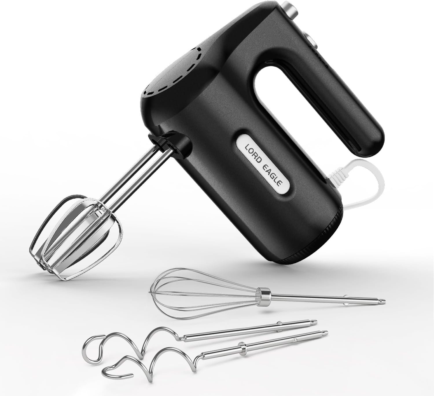 Lord Eagle 5-Speed Hand Mixer Electric Heldhand, 300W Compact Mixer for Baking, Egg Beater, Blending or Cooking, Portable & Lightweight, 5 Accessories, Black