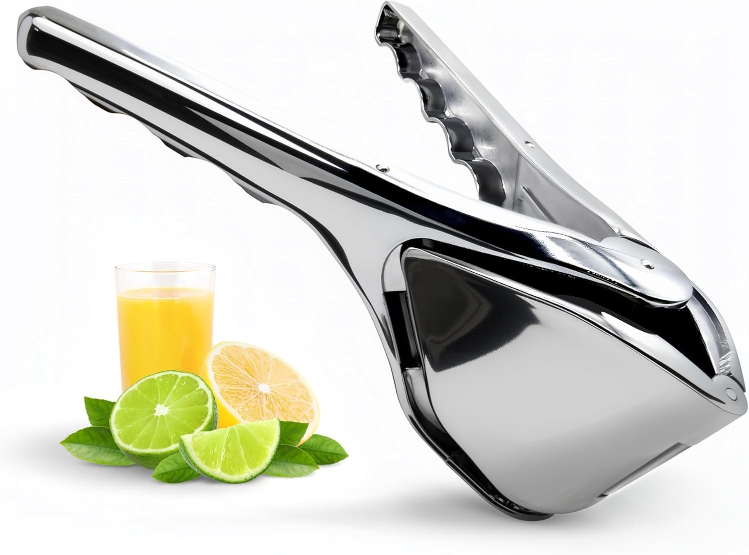 Heavy Duty Metal Lemon Squeezer - Manual Handheld Press Citrus Juicer for Lime & Small Oranges - Solid Weight Rust Resistant Enamel Coating for Bar, Cocktails & Kitchen (Silver)