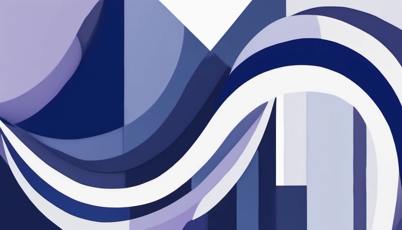 Abstract distribution curve illustration in indigo and pale lavender on white — decorative header for How Our Appliance Reviews Are Written